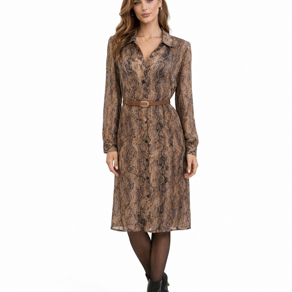 Robbie Bee Womens Y2K Dress Silk Snake Print Shirt Overlay Sz 10